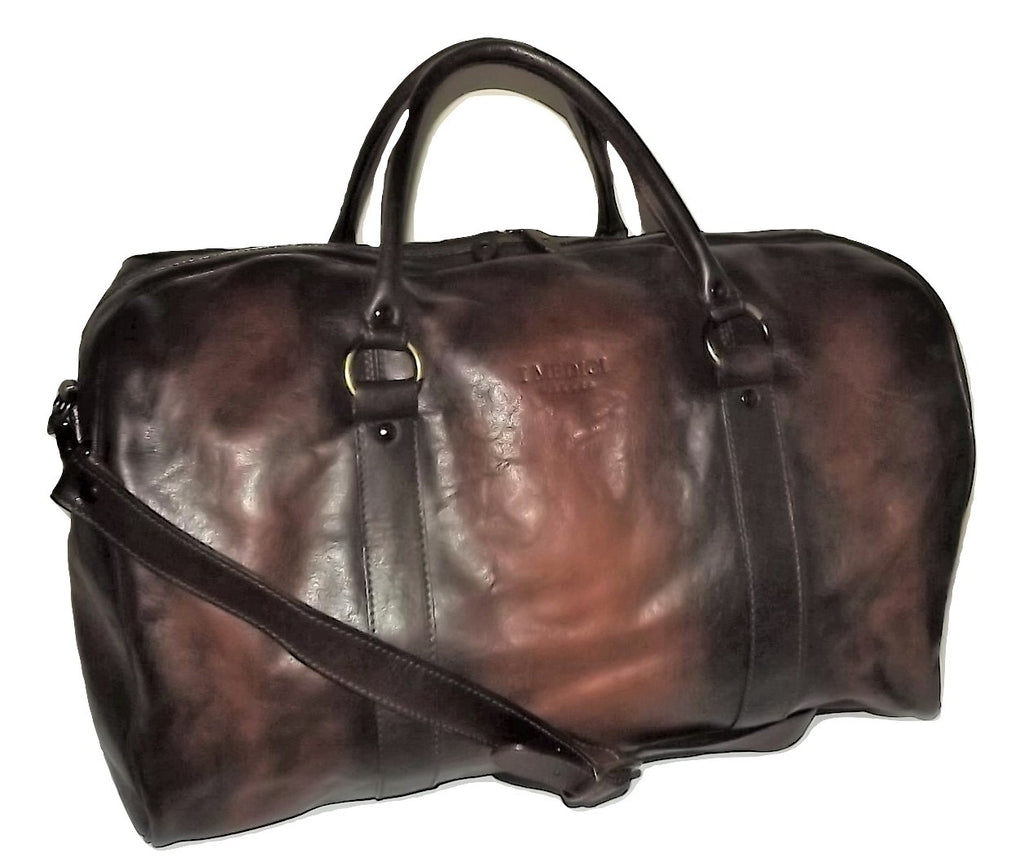 I Medici Vintage Leather Duffel Bag with Laptop Pocket Cognac