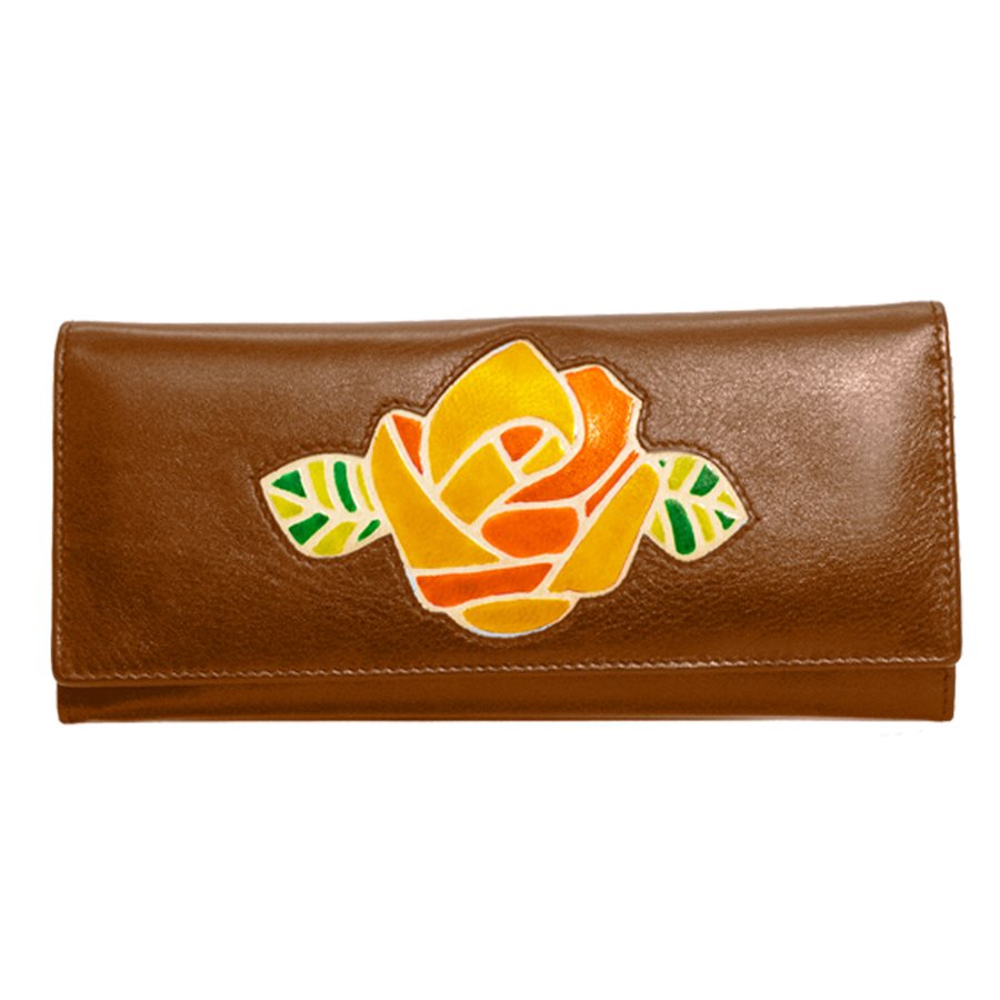 Italia Leather Slim RFID Protected Clutch Wallet Rose Toffee