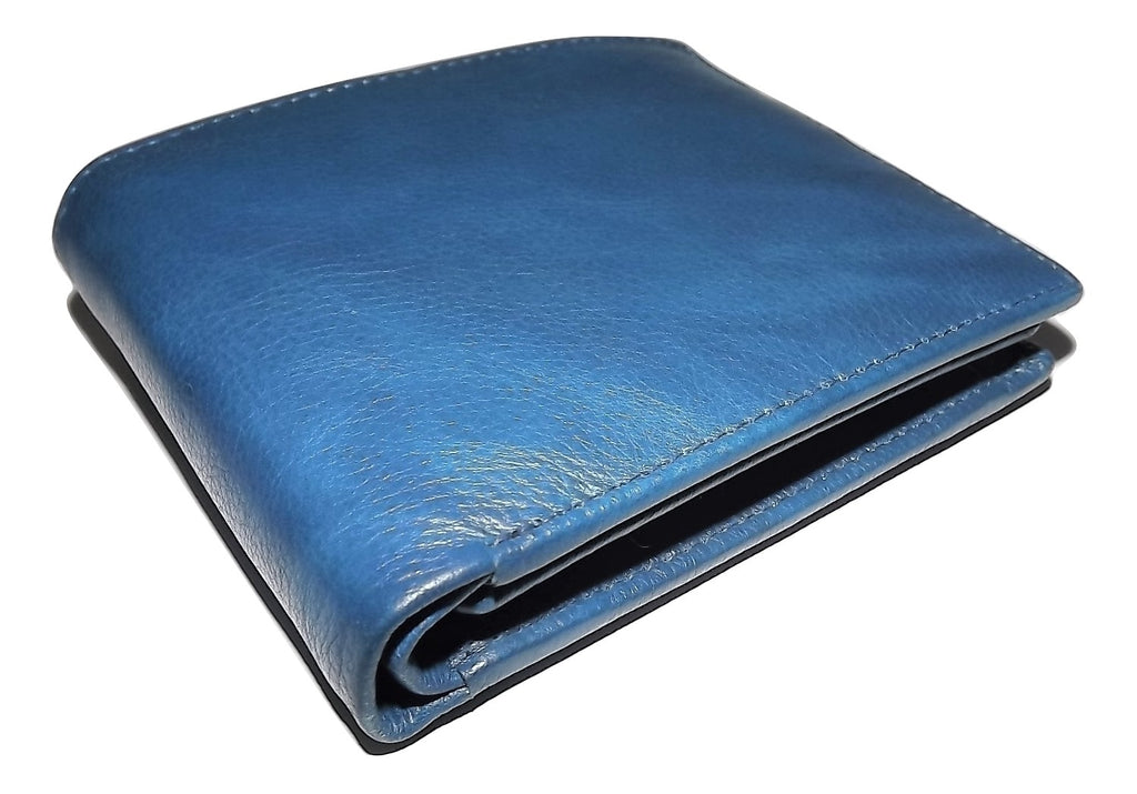 Italia Leather Passcase Wallet with Change Pocket Blue