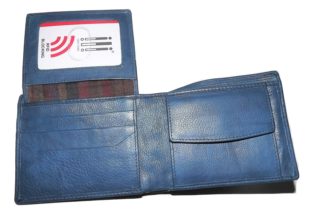 Italia Leather Passcase Wallet with Change Pocket Blue