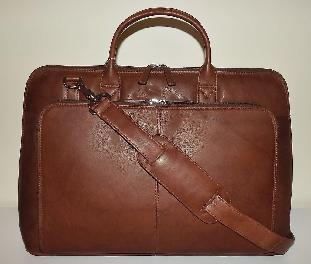 Italia Leather Laptop Briefcase Tote with Strap