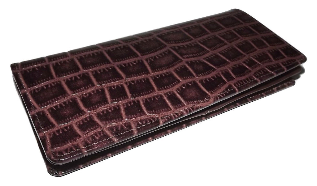 Italia Leather Croc-Embossed Clutch Wallet Brown