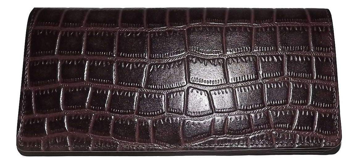 Italia Leather Croc-Embossed Clutch Wallet Brown