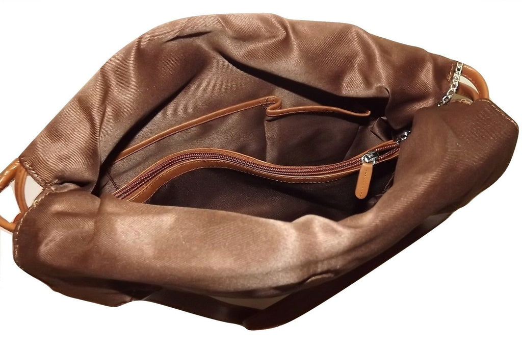 Italia Leather Slim Drawstring Hobo Tote Antique Saddle