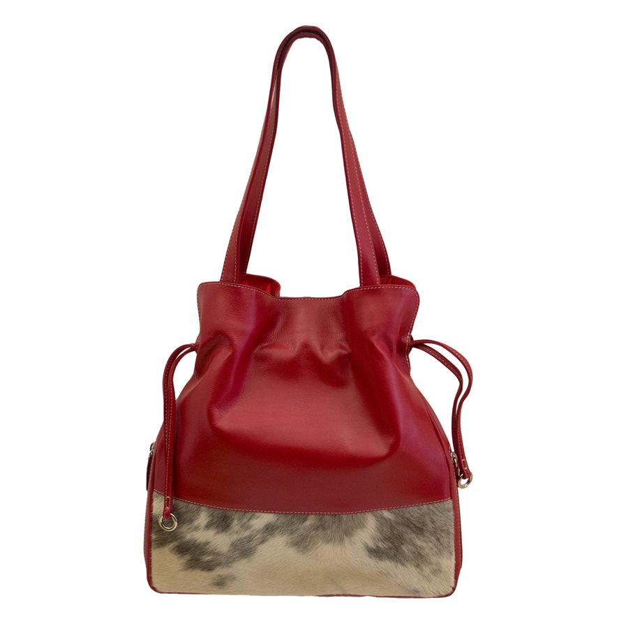 Italia Leather Slim Drawstring Hobo Tote Red Python