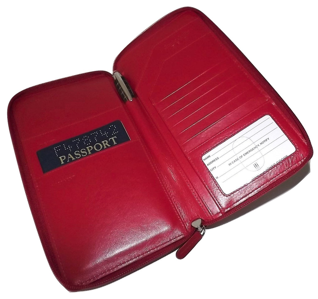 Italia Leather Passport Travel Wallet Red