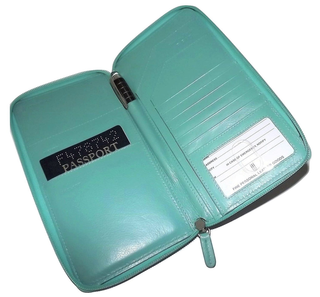 Italia Leather Passport Travel Wallet Turquoise