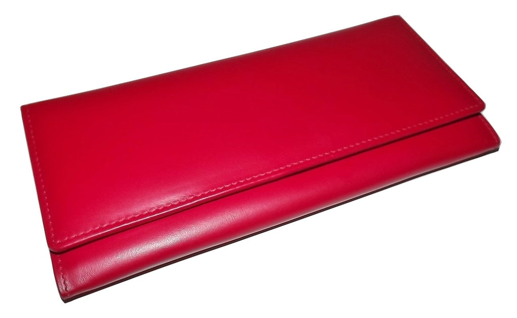 Italia Leather Slim RFID Protected Clutch Wallet Red