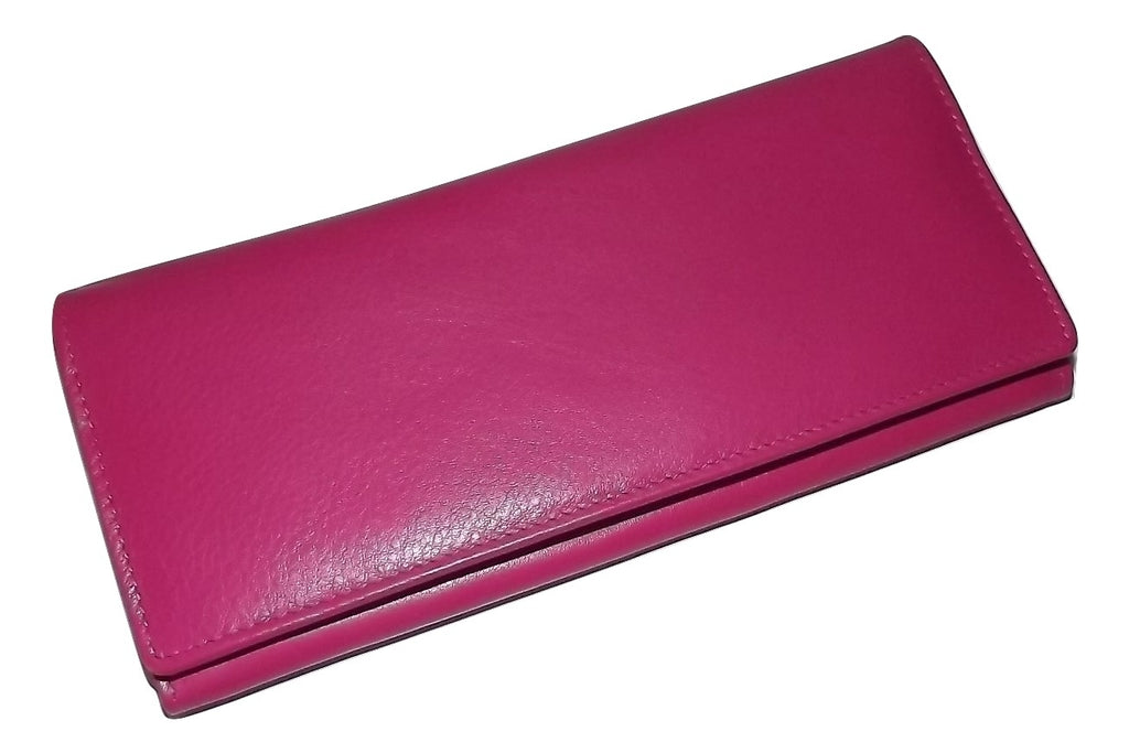Italia Leather Slim RFID Protected Clutch Wallet Hot Pink
