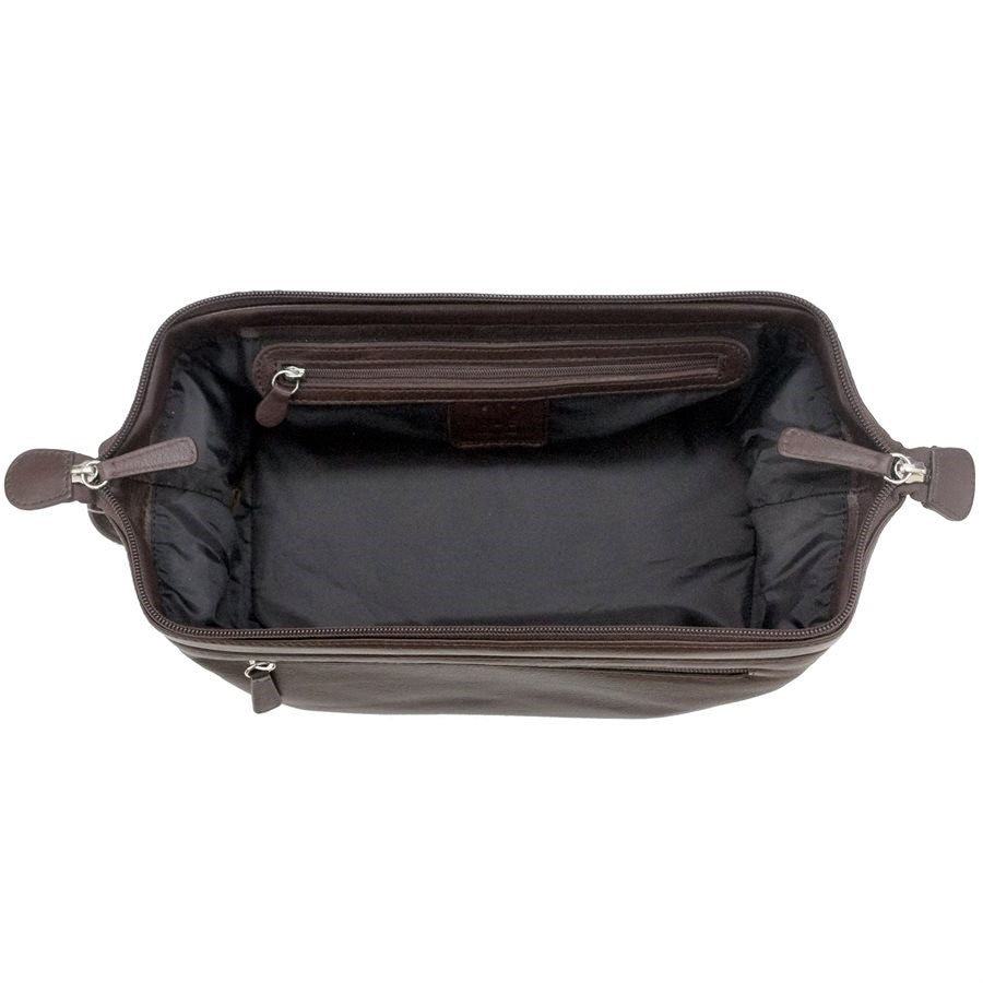 Italia Leather Top Zip Toiletry Shave Kit Brown