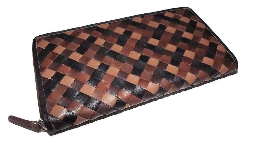 Italia Leather Woven Clutch Wallet Brown Multi