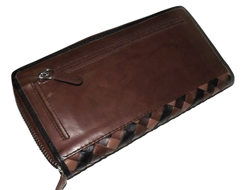 Italia Leather Woven Clutch Wallet Brown Multi