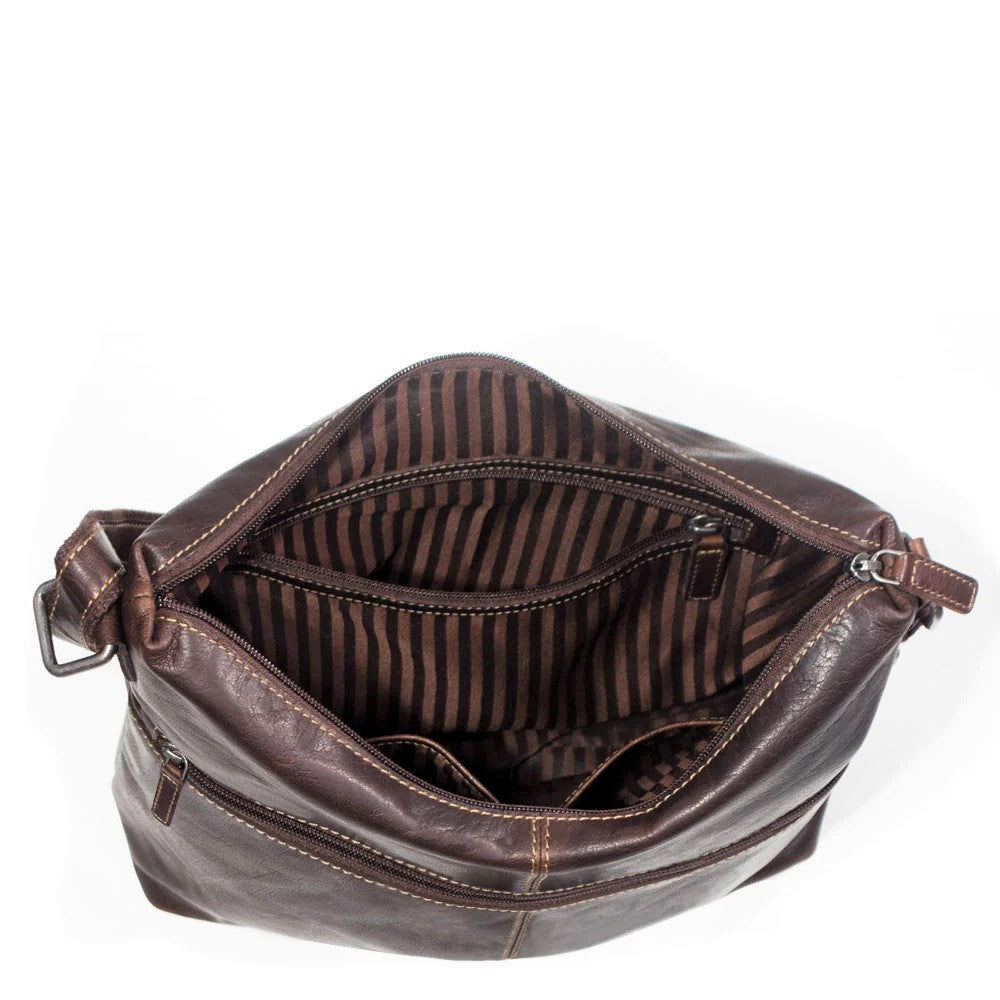 Jack Georges Women's Leather Voyager Uptown Hobo Shoulder Bag Brown