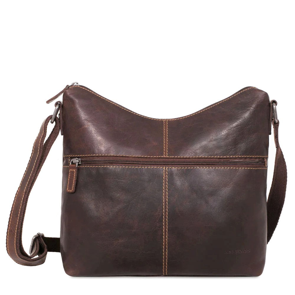 Jack Georges Women's Leather Voyager Uptown Hobo Shoulder Bag Brown