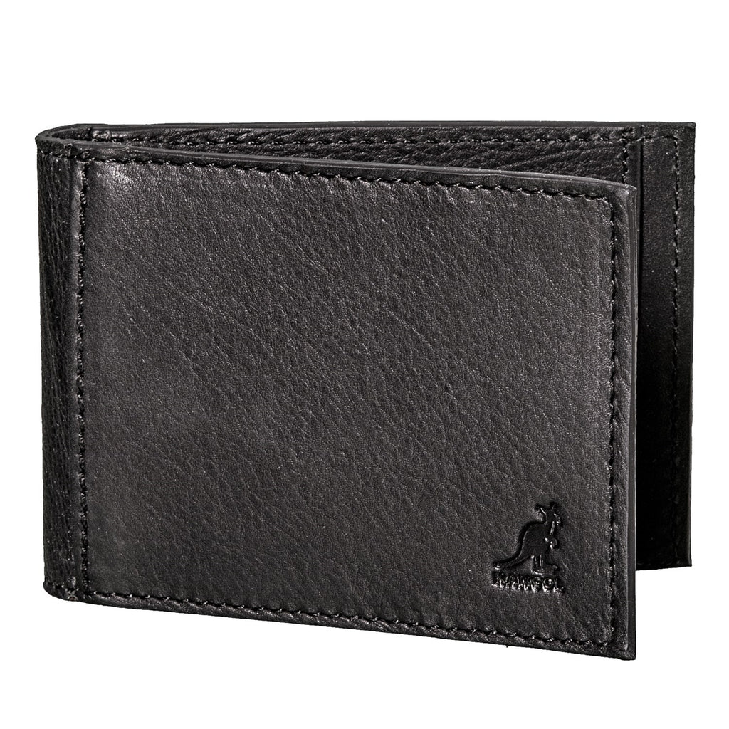 Kangol Britain Leather Phil Bifold Money Clip ID Wallet Black
