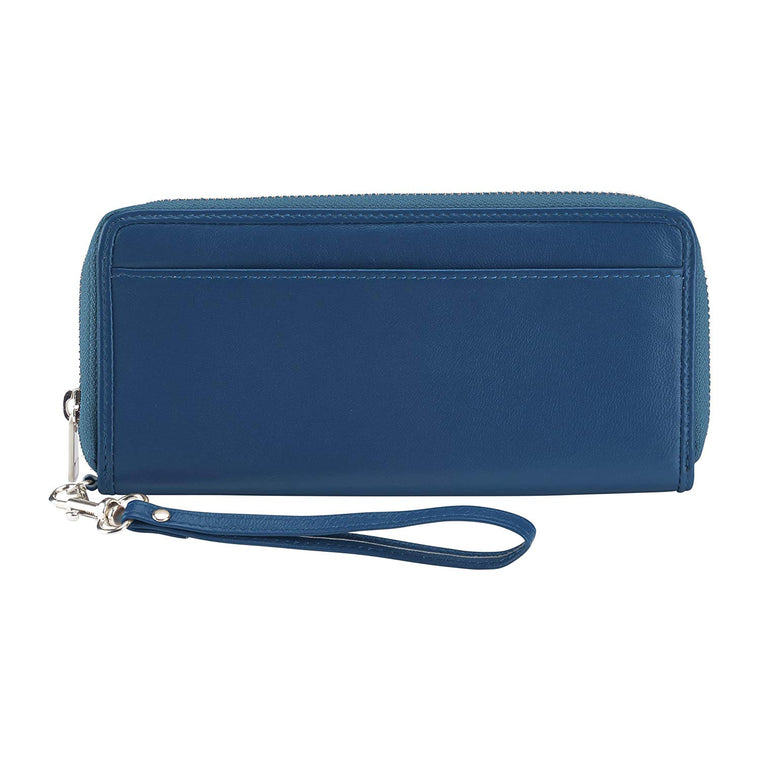 Lewis N Clark Leather RFID Clutch Wristlet Wallet Blue