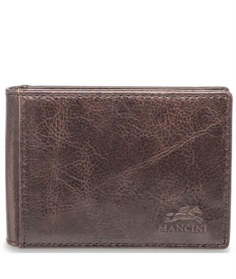 Mancini Leather Bifold Money Clip Wallet Brown