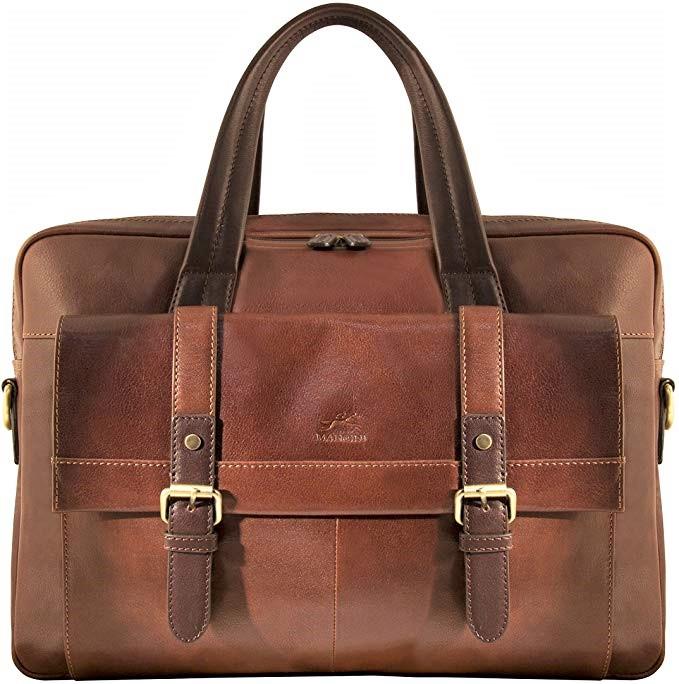 Mancini Leather Calabria Dual Compartment Briefcase Brown
