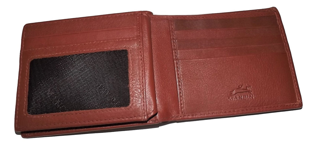 Mancini Bifold Center Flip 13 Pocket Wallet Cognac