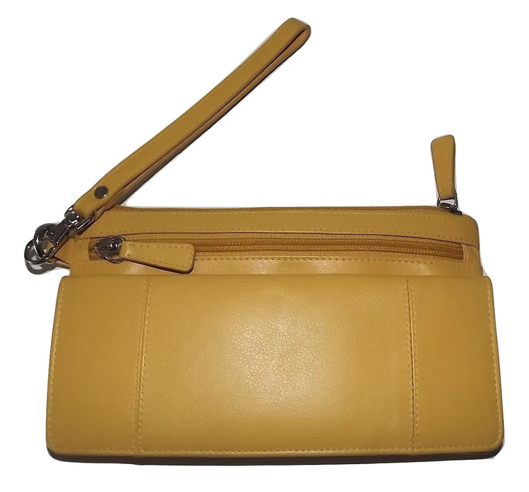 Mancini Leather Bifold Wristlet Clutch Wallet Yellow