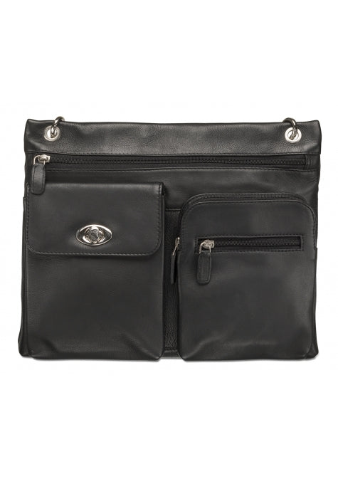 Mancini Women's Large Multi-Pocket Crossbody Bag Black