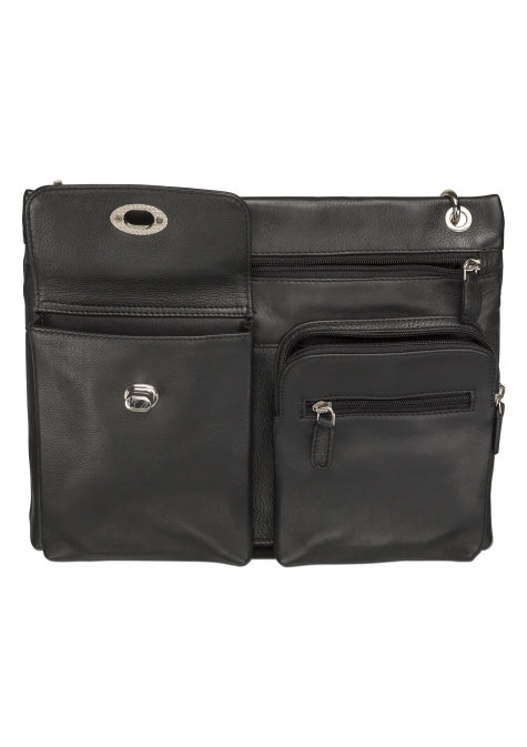 Mancini Women's Large Multi-Pocket Crossbody Bag Black