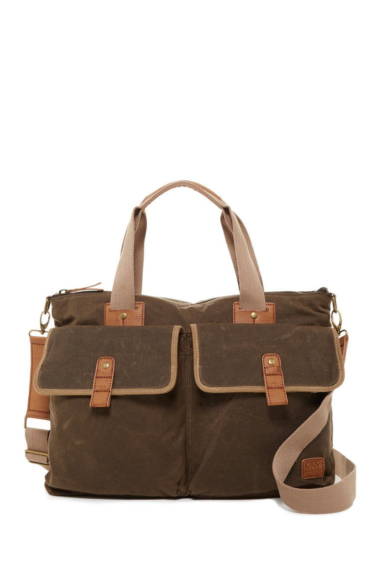 Andrew Marc NY Fairfield Canvas & Leather Brief Bag Olive