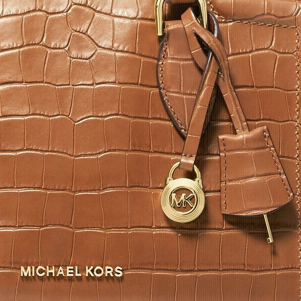 Michael Kors Croc Embossed Leather Zoe Satchel Handbag Chestnut