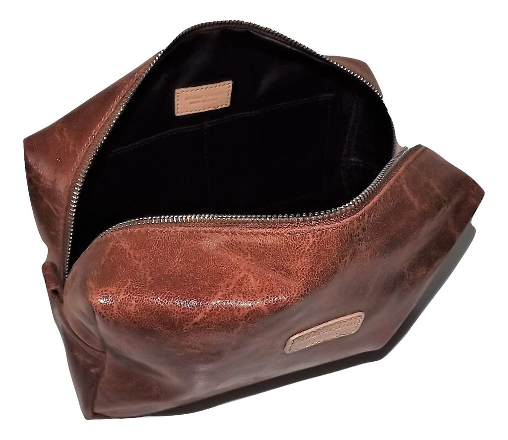 Moscardini Leather Toiletry Shave Kit Cognac