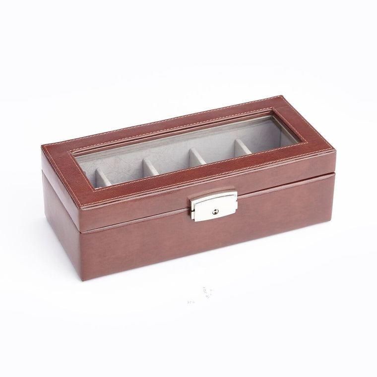Royce Leather 5 Slot Display Watch Case British Tan
