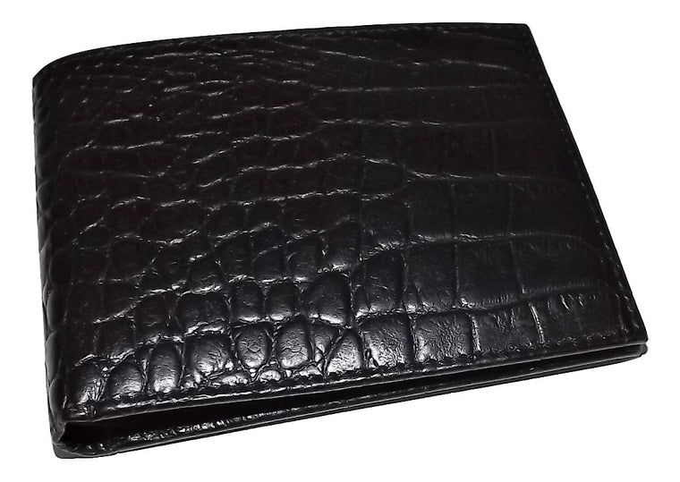 Scully Leather Croc Embossed Slim Bifold Wallet Black