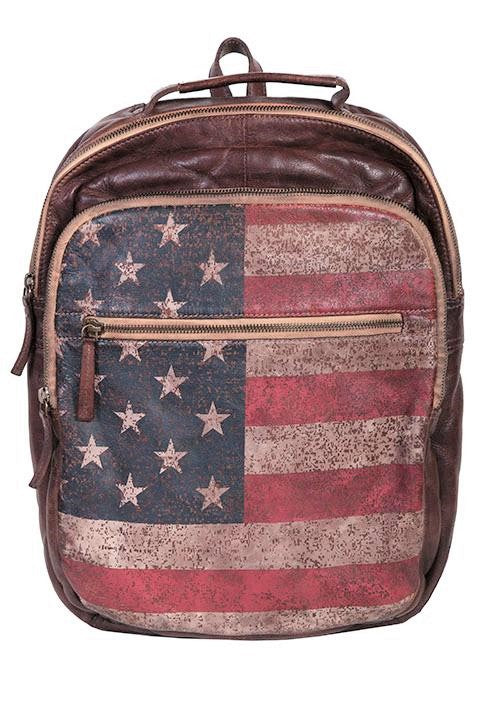 Scully Leather American Flag Laptop Backpack Brown