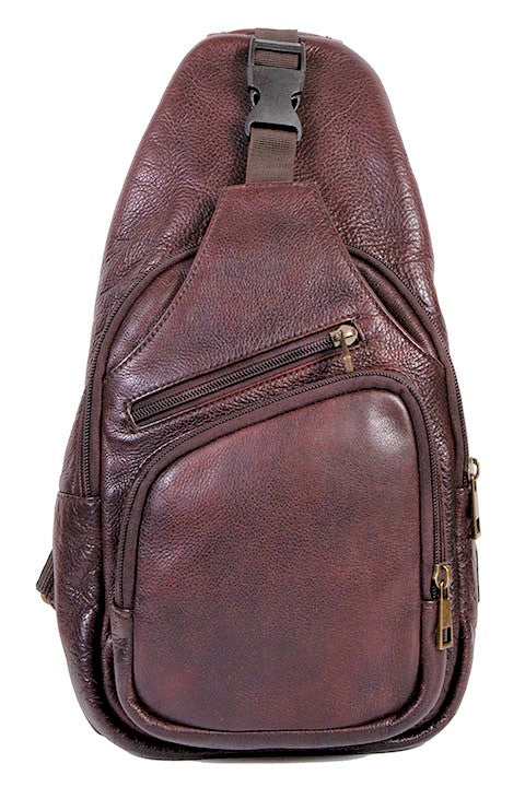 Scully Vintage Goat Washed Leather Sling Shoulder Bag with Tablet Pocket Brown