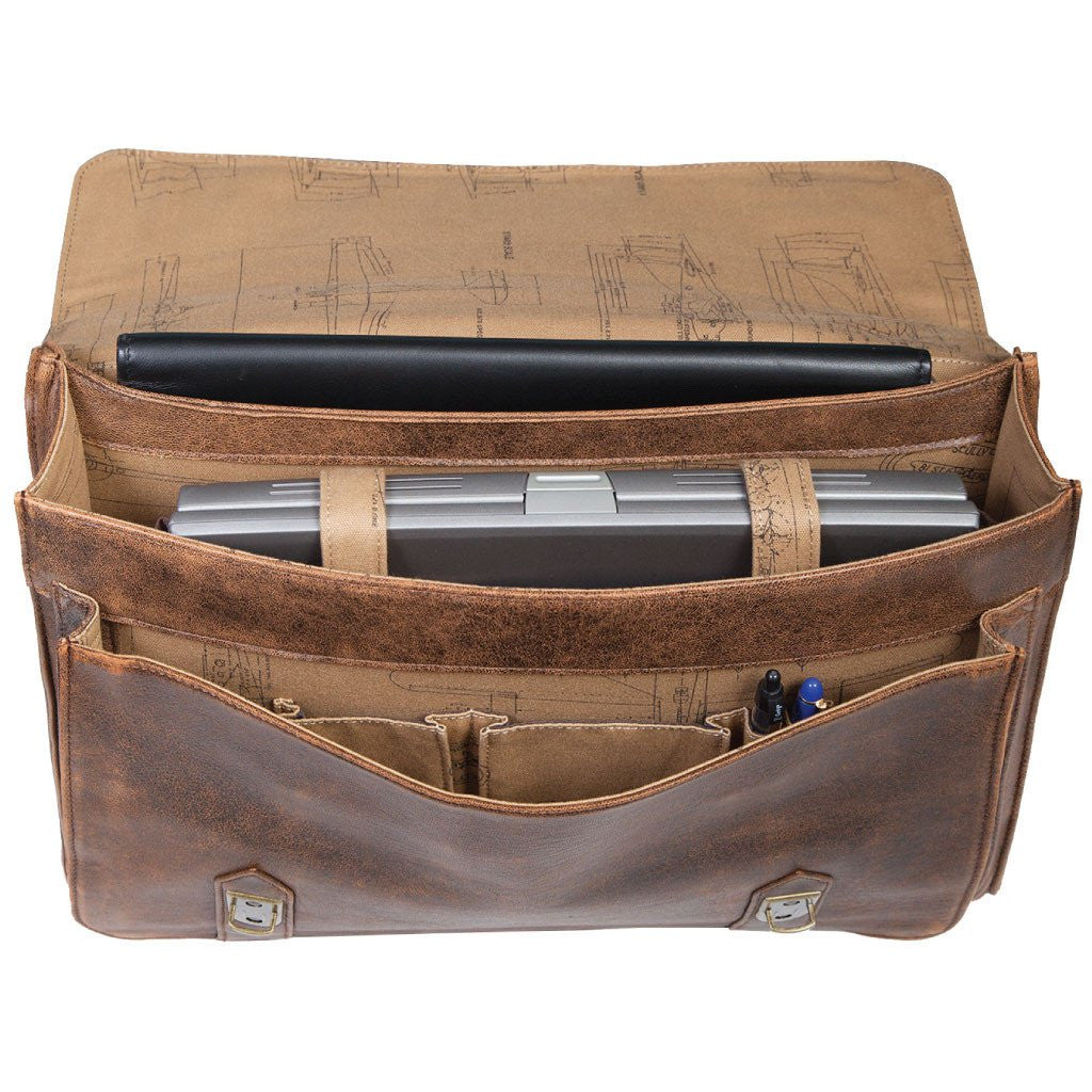 Scully Aero Squadron Vintage Leather Satchel Laptop Briefcase Brown ...