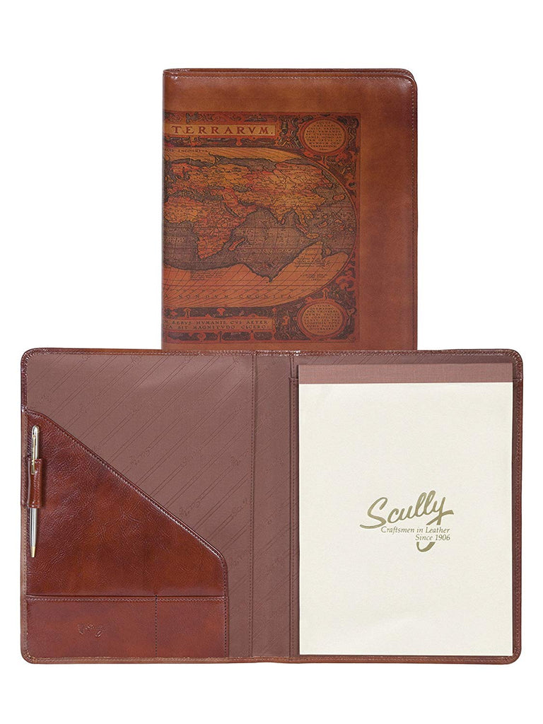 Scully Leather Vintage Old World Map Writing Pad Cognac