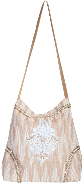 Scully Cantina Large Beaded Tote Shoulder Bag Natural