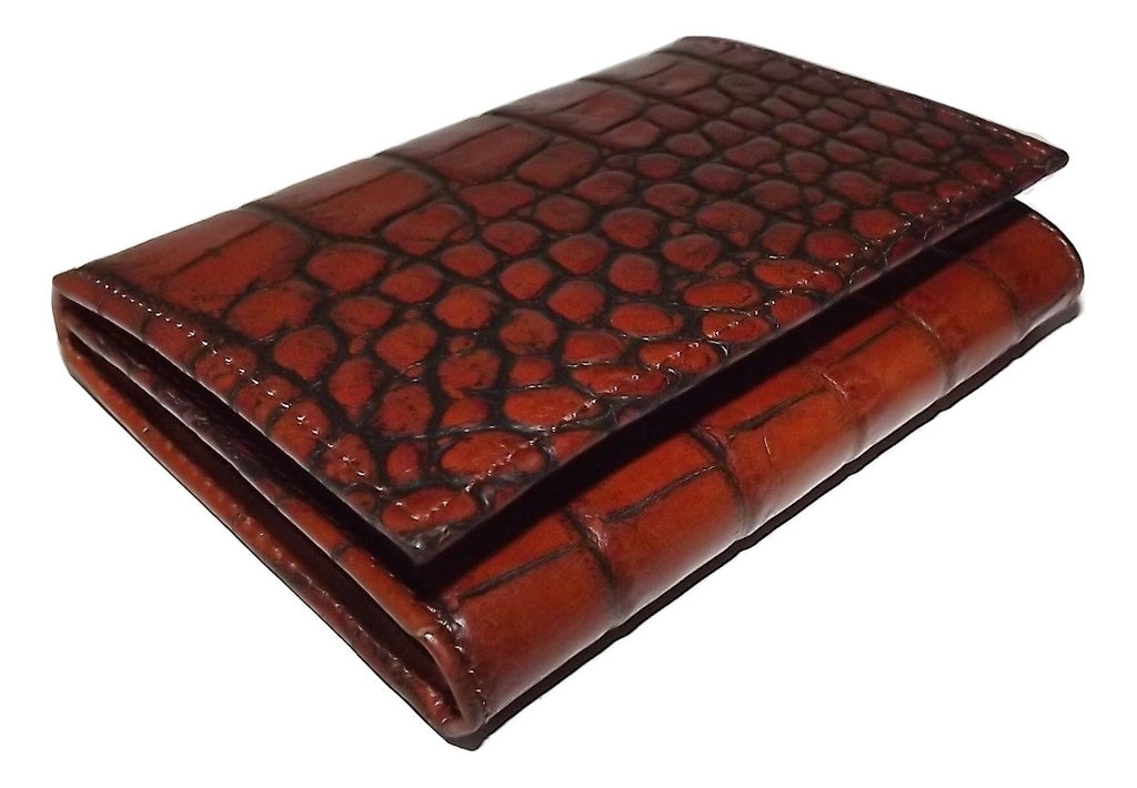 Scully Croc Embossed Trifold Wallet Cognac