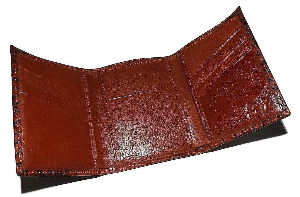 Scully Croc Embossed Trifold Wallet Cognac