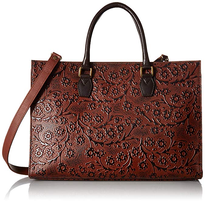 Scully Leather Floral Embossed Top Handle Tote Shoulder Bag