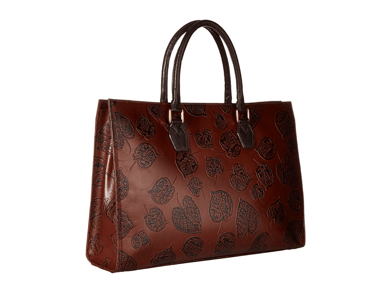 Scully Leather Leaf Embossed Top Handle Tote Bag Brown