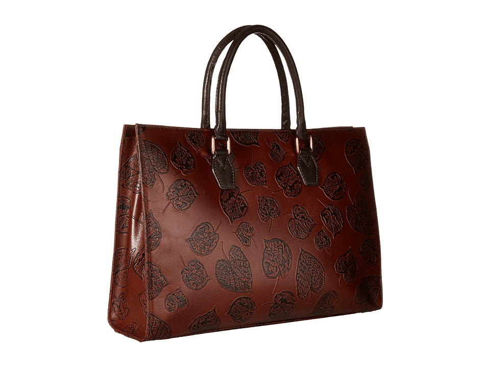 Scully Leather Leaf Embossed Top Handle Tote Bag Brown