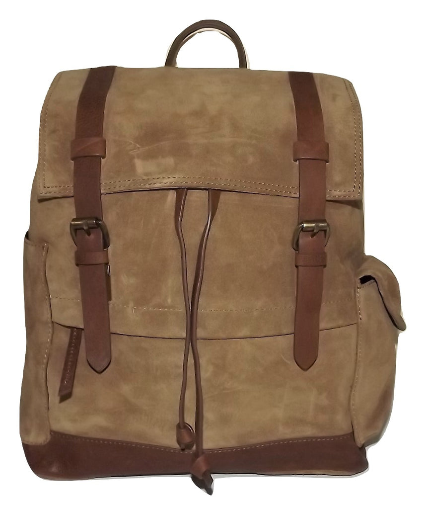 Scully Retro Nubuck Leather Cargo Drawstring Backpack