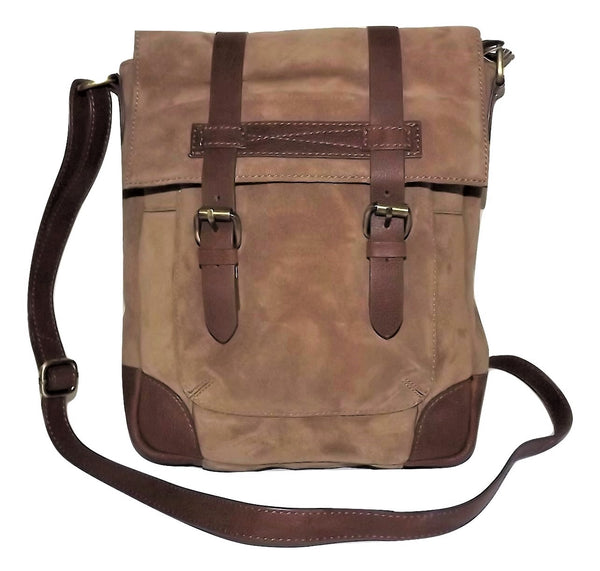 Scully Retro Nubuck Leather Cargo Vertical Messenger Tablet Bag Tan/Br ...