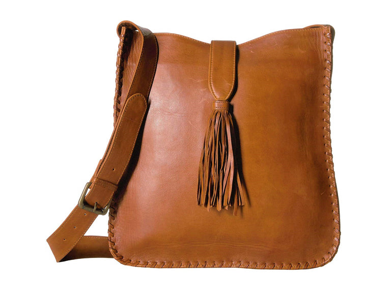 Scully Maria Whipstitch Crossbody Bucket Bag Brown