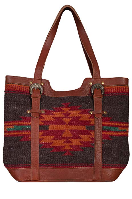 Scully Navajo Wool and Leather Large Tote Brick Multi