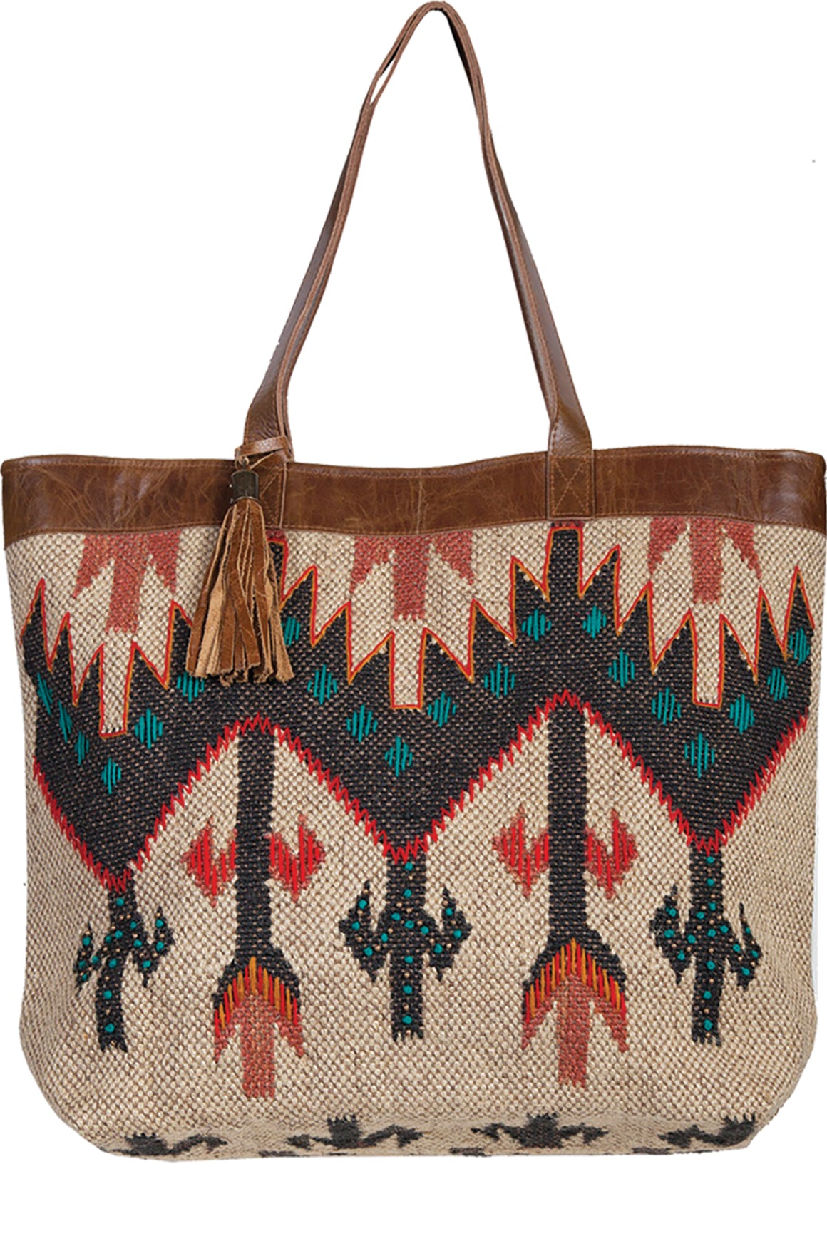  Scully Navajo Wool and Leather Large Tote Tan