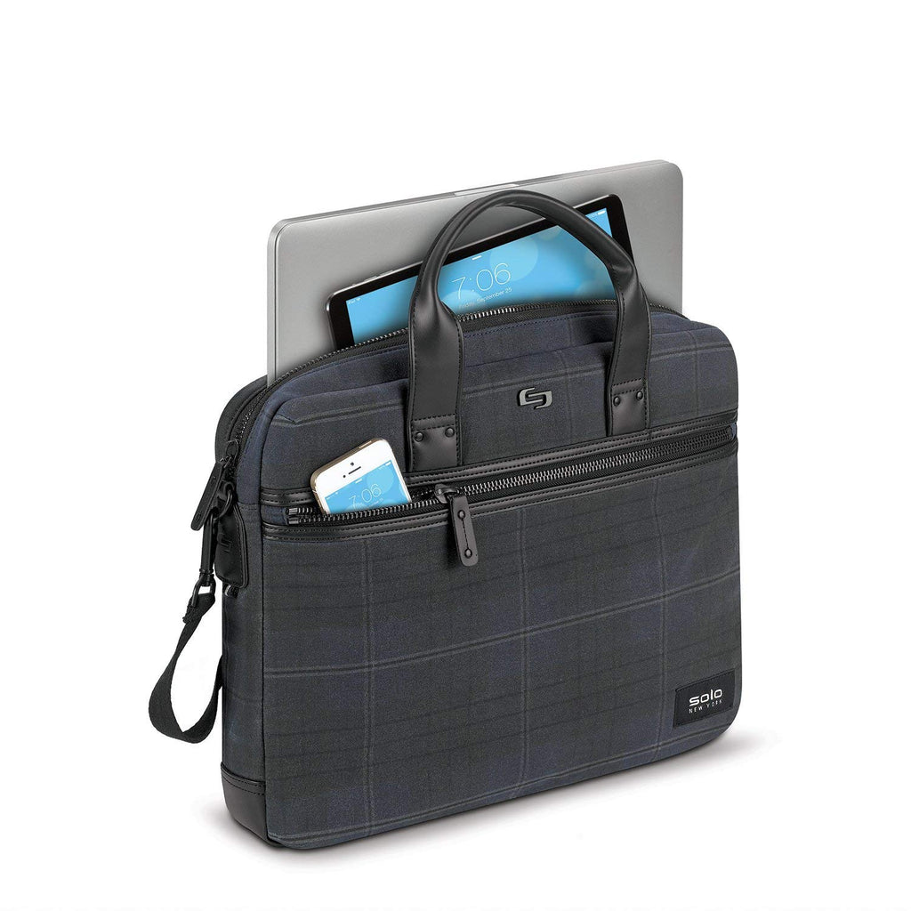 Solo Highland Collection Bryce Slim Briefcase Navy Plaid