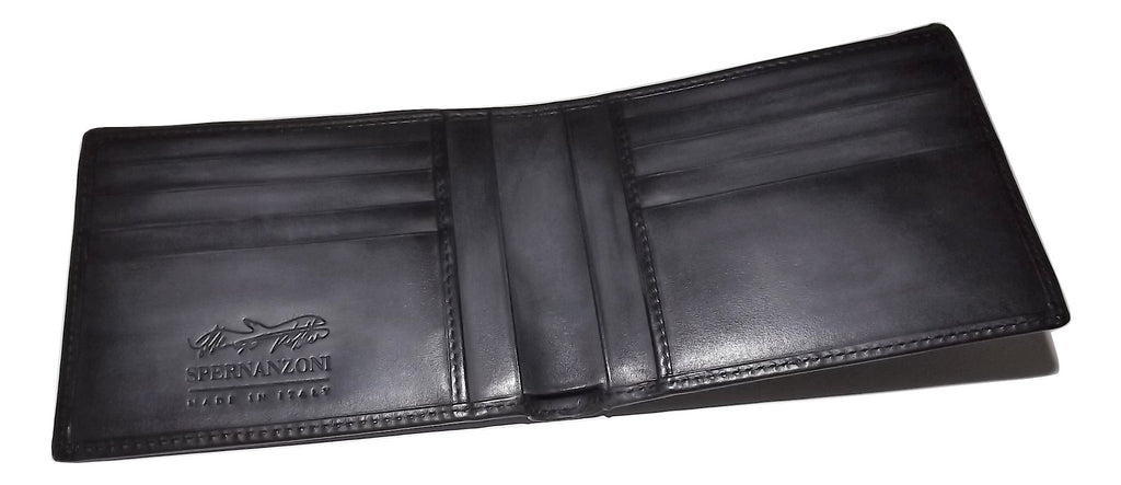Spernanzoni Luxe Italian Leather Bifold 8 Pocket Wallet Black