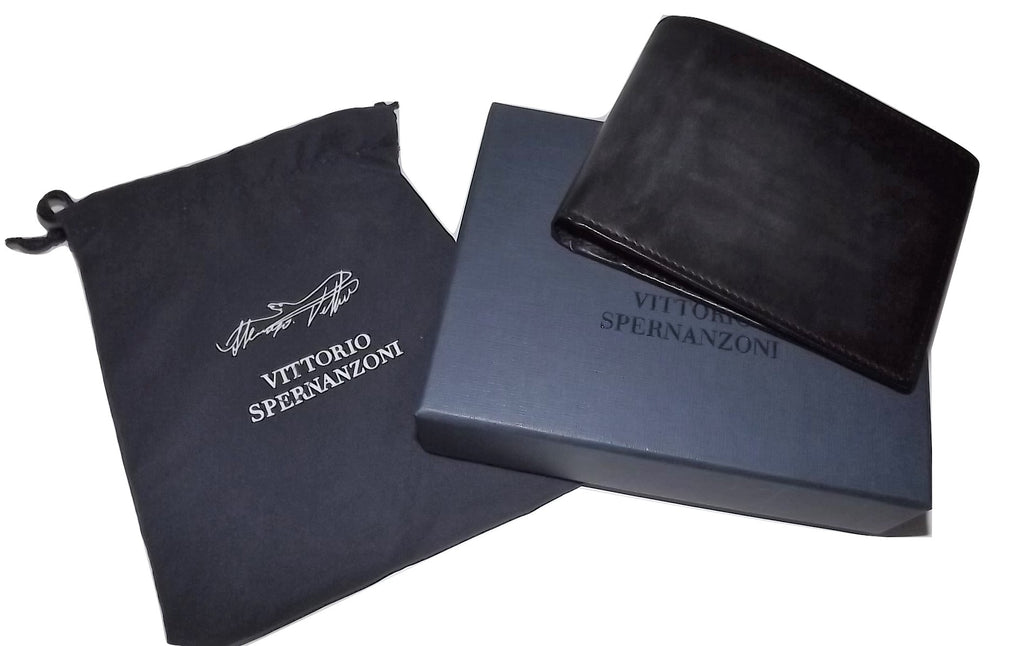 Spernanzoni Luxe Italian Leather Bifold 8 Pocket Wallet Black