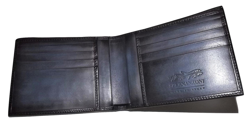Spernanzoni Luxe Italian Leather Bifold 8 Pocket Wallet Ocean